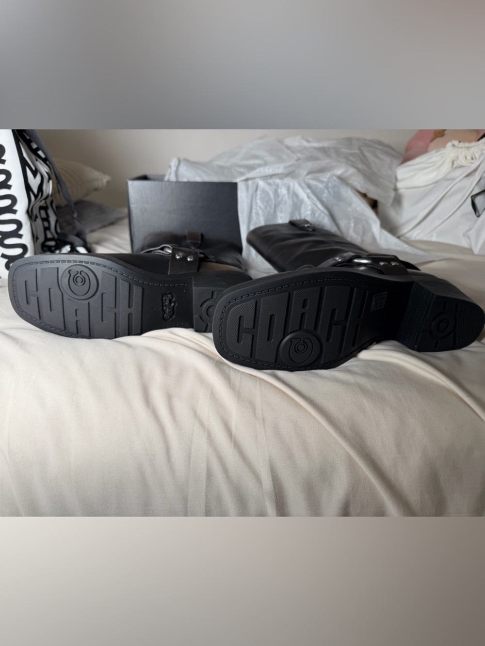 Coach Black Leather Harness Heeled Boots - Picture 10 of 11